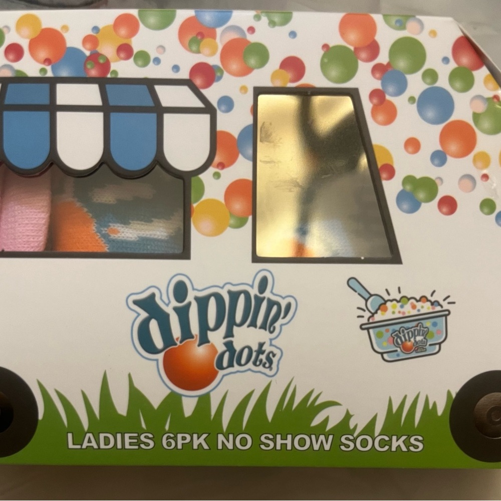 3/$18.00 Dippin' Dots Ladies 6PK No Show Socks - White with Colorful Dots - Picture 3 of 14